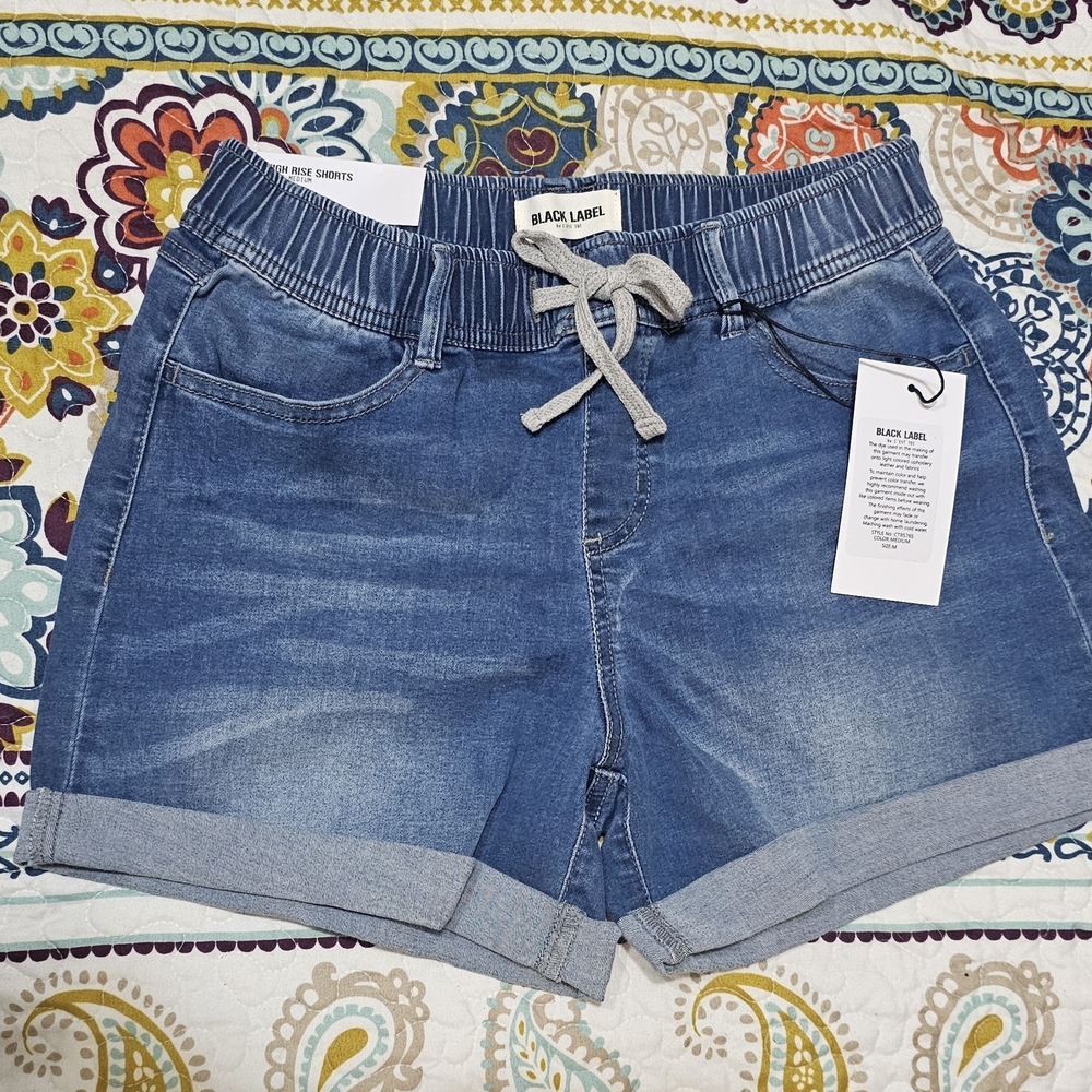 Black Label Blue Denim Shorts with Drawstring